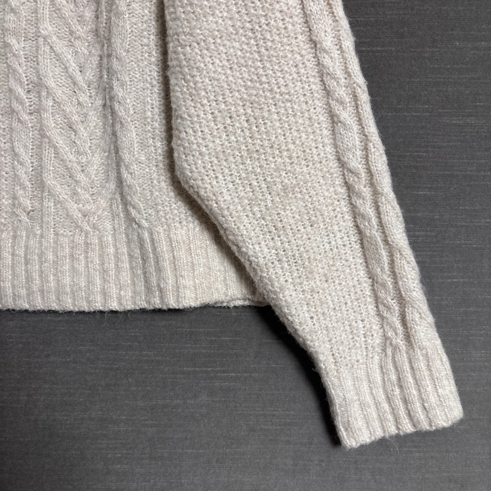 Old Navy Cardigan XL Beige Wool Blend Cable Knit Chunky Fisherman Sweater Crop - Picture 6 of 10